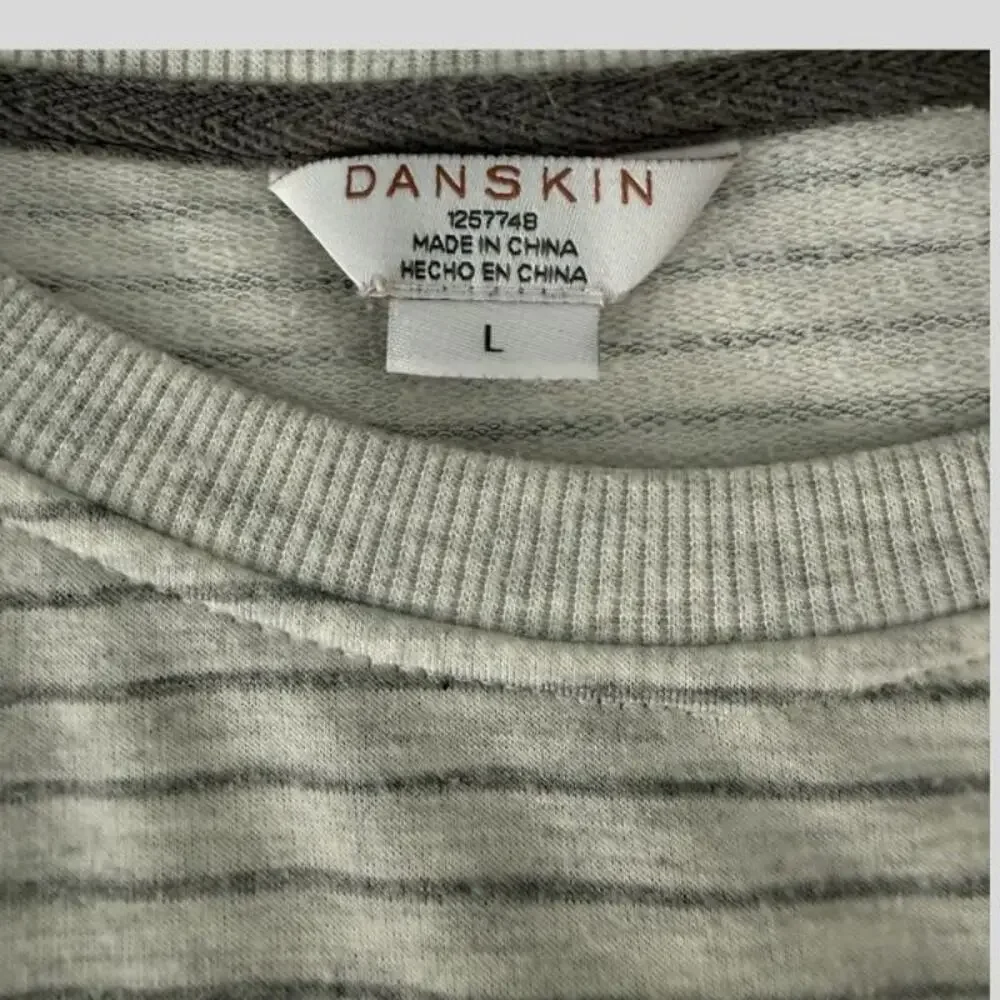 Danskin Gray Cream Stripe Pullover Sweatshirt Hi-Lo Hem Long Sleeve L - Picture 3 of 5